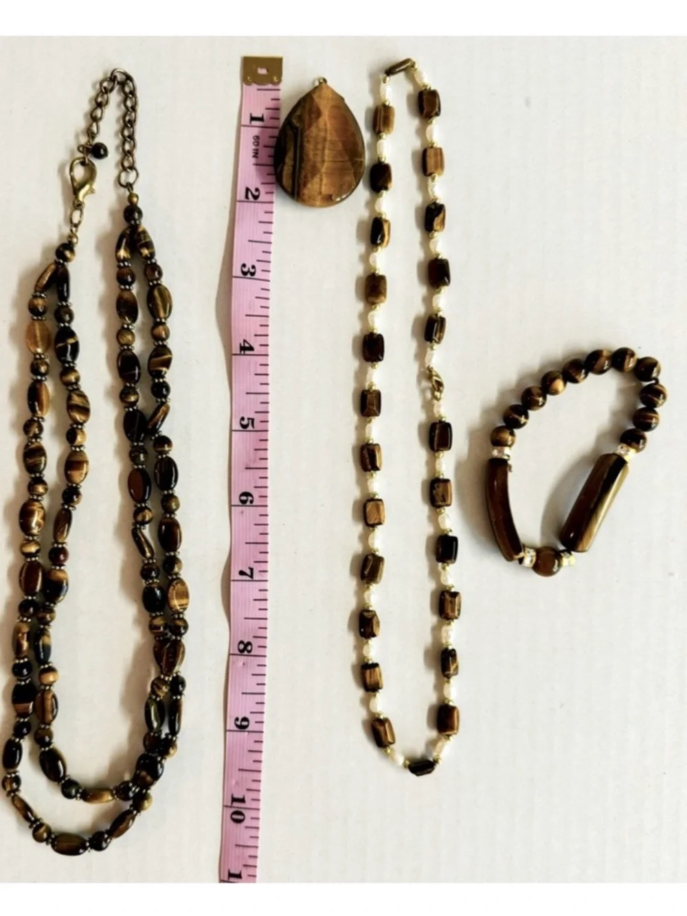Vintage 4 PIece Hand Crafted Brown Tiger Eye jewelry lot.